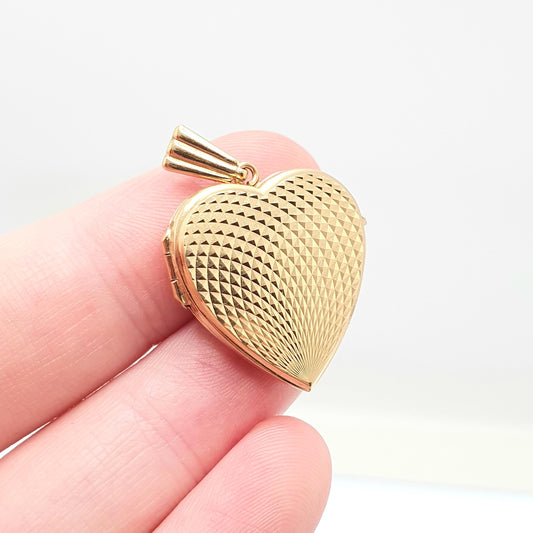 Vintage GEORG JENSEN 9ct Gold Heart Locket Gyroscope Pattern Solid 9k 375 Pendant Necklace Jewelry Womens Jewellery