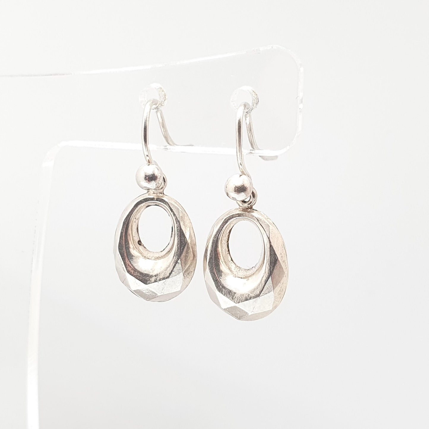 Antique Victorian Solid Silver Creole Hook Earrings Faceted Gypsy Etruscan Genuine 1800s Vintage Jewelry Jewellery