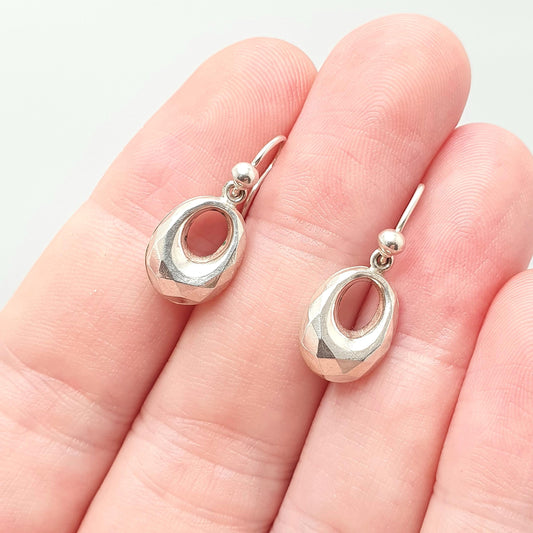 Antique Victorian Solid Silver Creole Hook Earrings Faceted Gypsy Etruscan Genuine 1800s Vintage Jewelry Jewellery