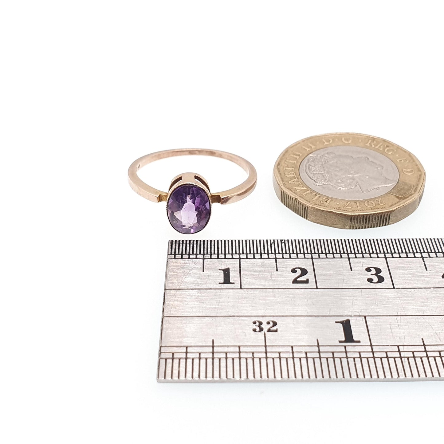 Antique 9ct 9k Gold Amethyst Ring Art Deco Oval Cut Solitaire Solid 375 9kt Genuine Gemstone Vintage Womens Jewelry Jewellery