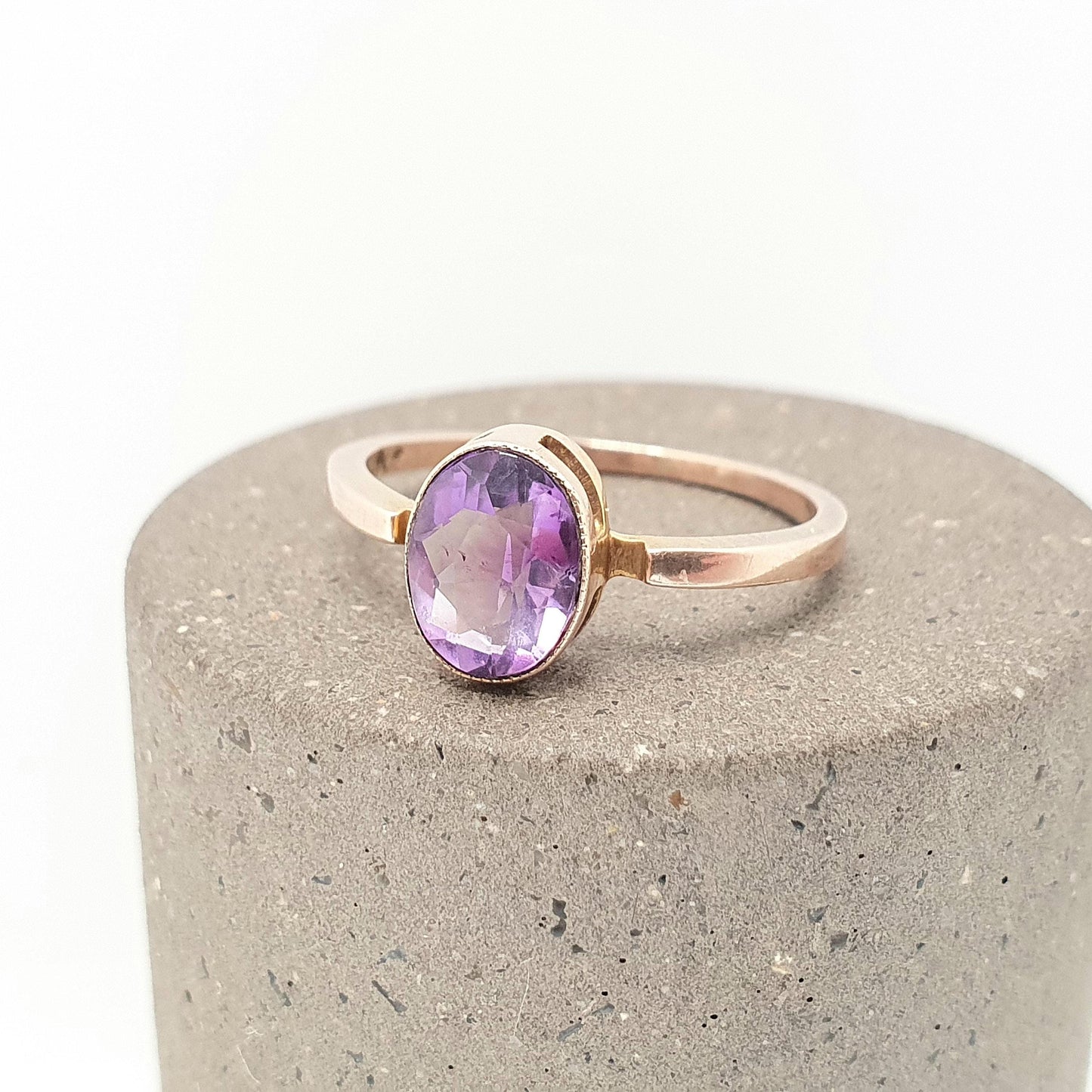 Antique 9ct 9k Gold Amethyst Ring Art Deco Oval Cut Solitaire Solid 375 9kt Genuine Gemstone Vintage Womens Jewelry Jewellery