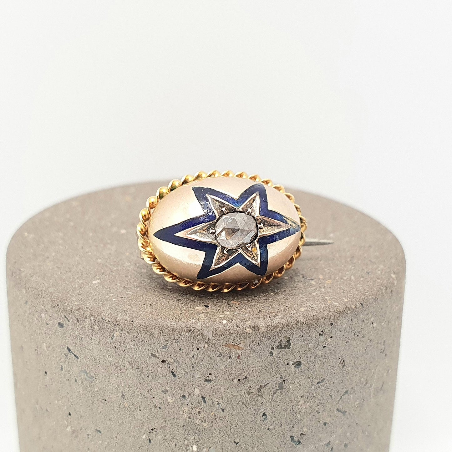 Antique 14k Gold Diamond Star Brooch Blue Enamel Rose Cut Solid 14kt 585 Victorian Pin Celestial Vintage Jewellery Jewelry