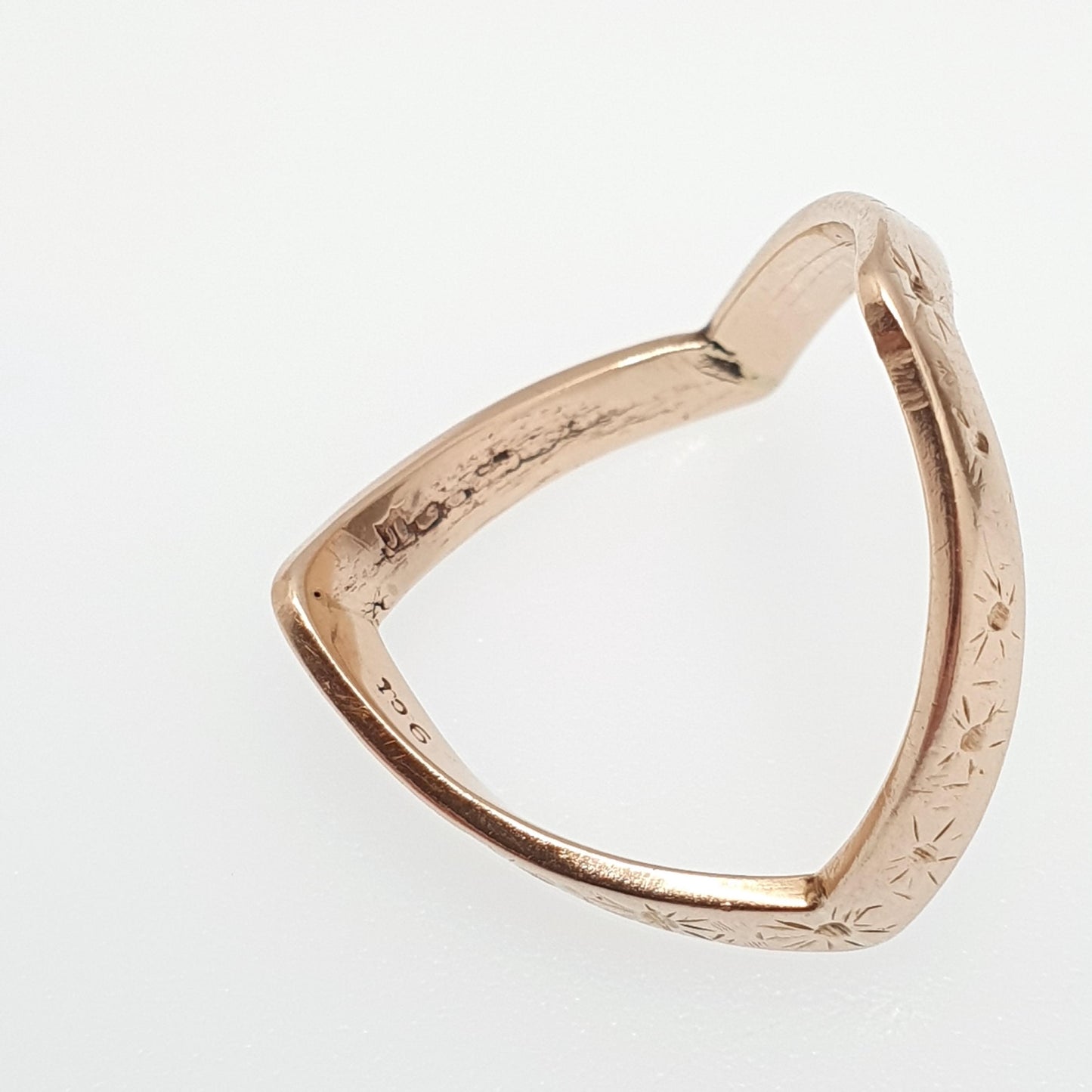Vintage 9ct 9k Gold Wishbone Ring Star Engraved Solid 375 Yellow Double Point V Shape Womens Jewelry Jewellery
