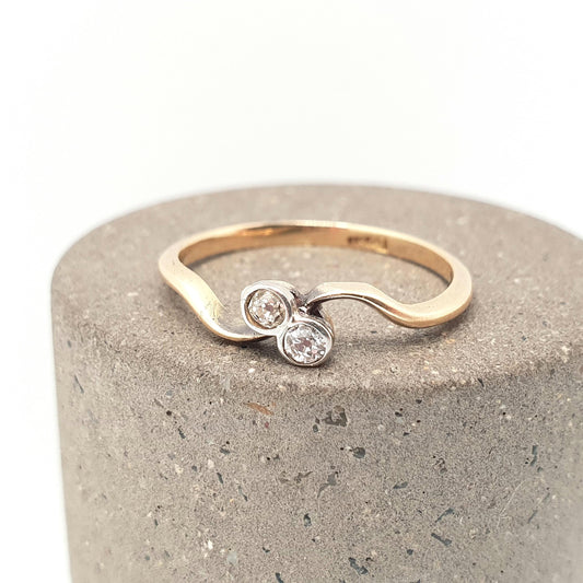 Antique 18k 18ct Gold Diamond Ring Toi Et Moi Old Cut Crossover Solid 750 Two Stone Wedding Vintage Jewelry Jewellery