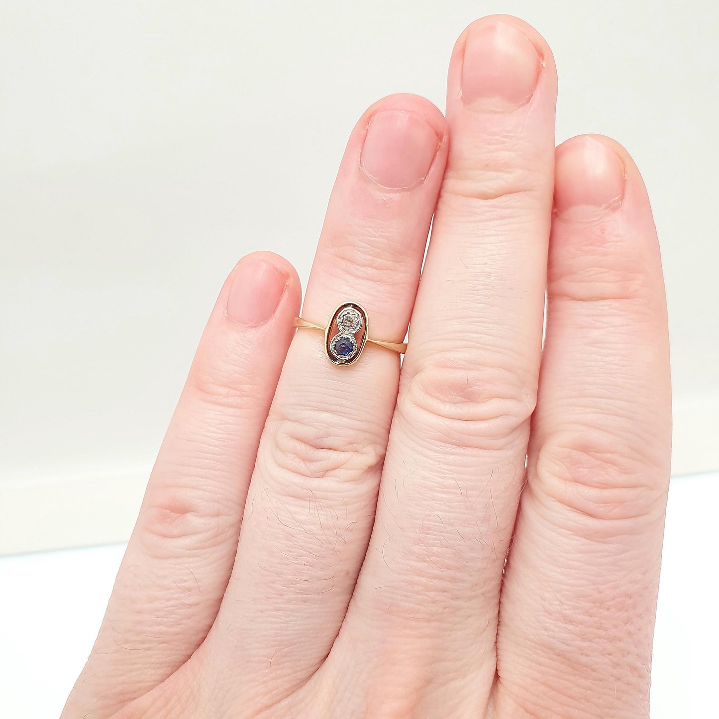 Antique Sapphire & Diamond Ring 18k 18ct Gold Art Deco Natural Gemstones 1920s Solid 750 Vintage Jewelry Jewellery