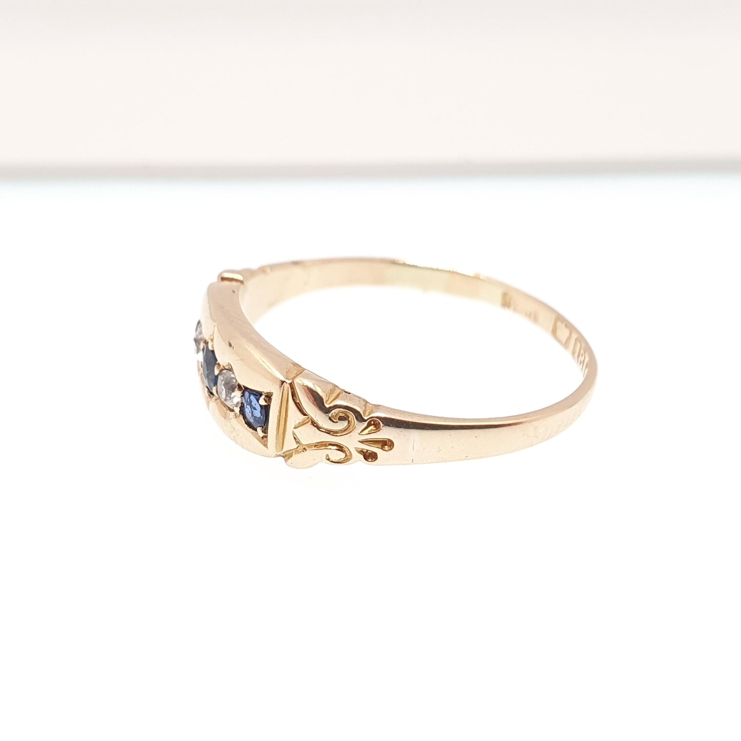 Antique 18ct Gold Sapphire & Diamond Ring Victorian Solid 18k 750 1894 Hallmark Five Gemstone Vintage Jewelry Jewellery