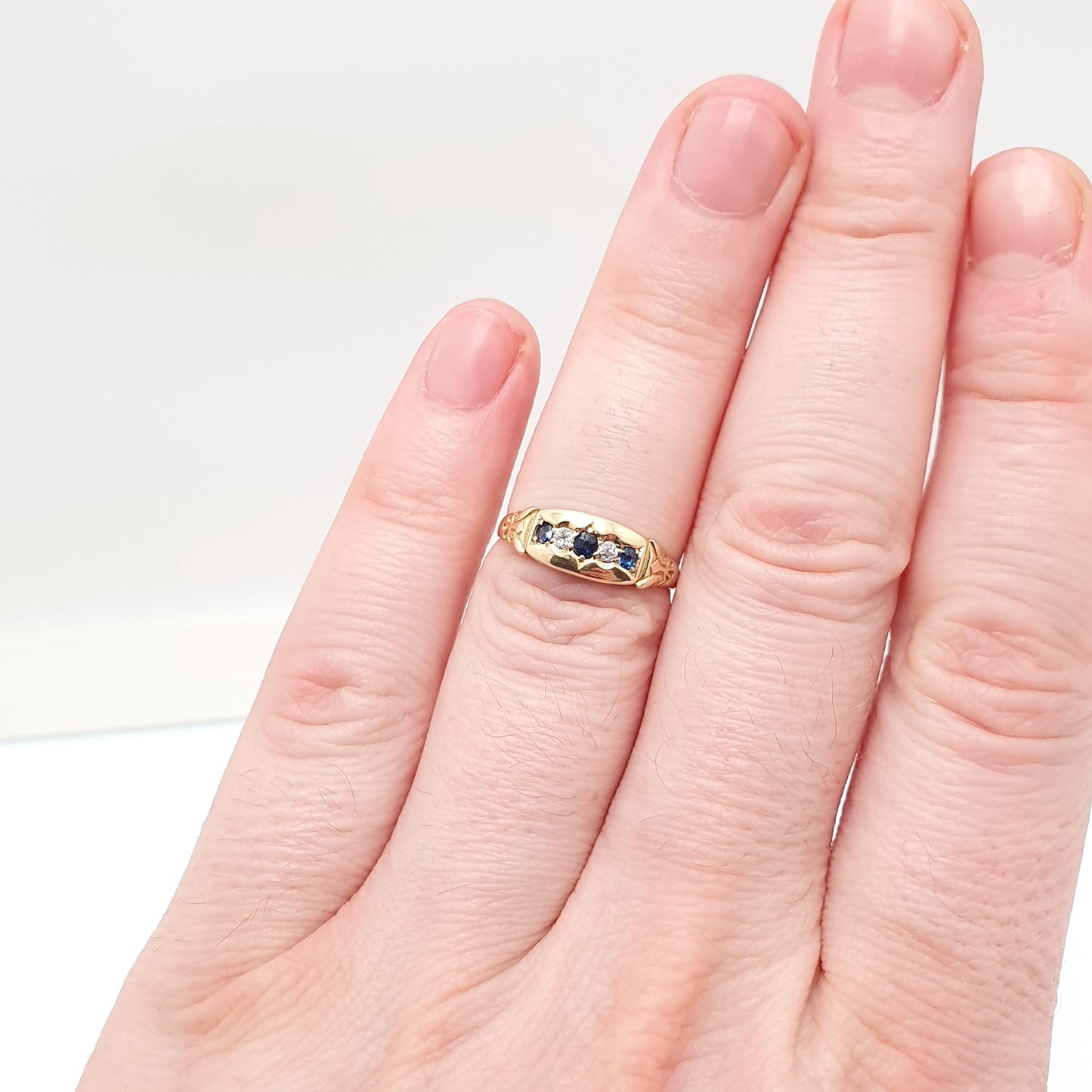 Antique 18ct Gold Sapphire & Diamond Ring Victorian Solid 18k 750 1894 Hallmark Five Gemstone Vintage Jewelry Jewellery