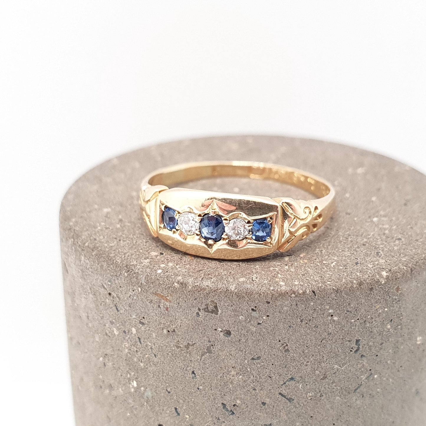 Antique 18ct Gold Sapphire & Diamond Ring Victorian Solid 18k 750 1894 Hallmark Five Gemstone Vintage Jewelry Jewellery