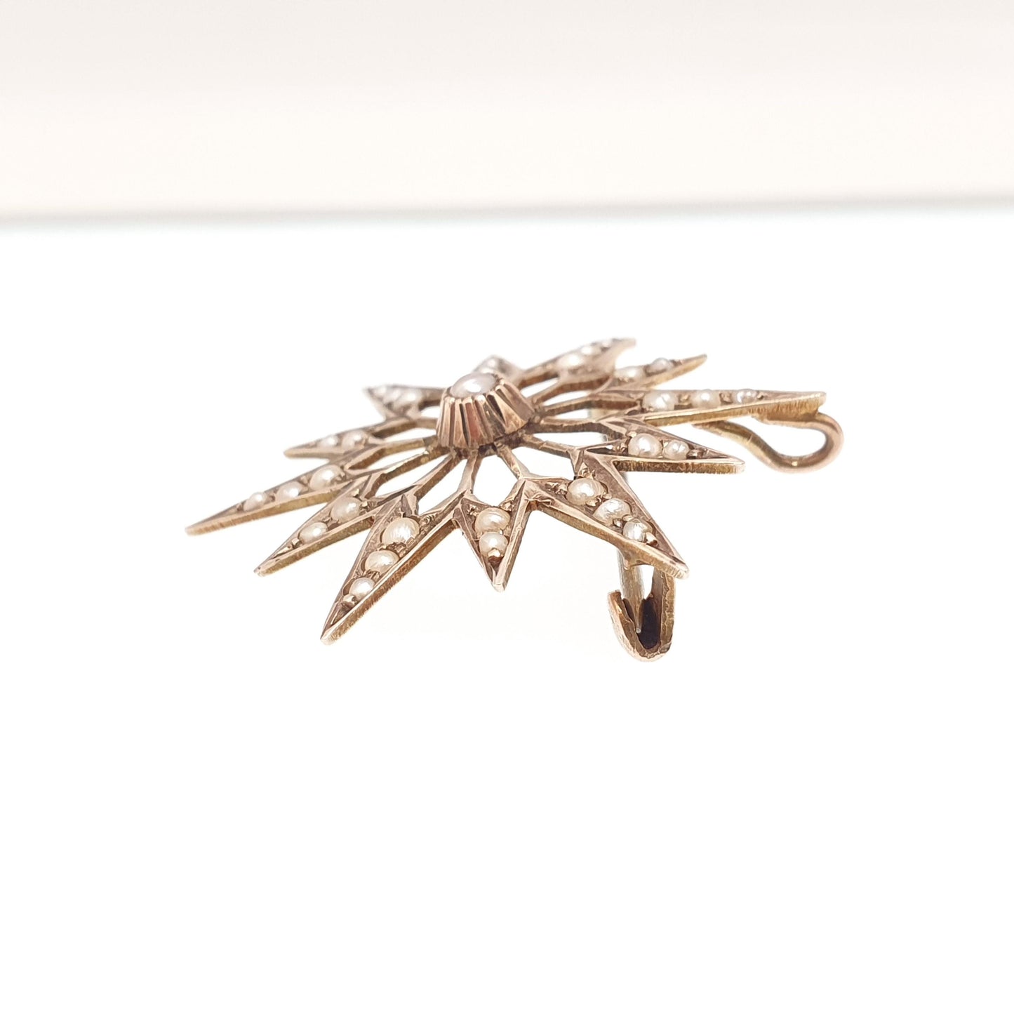 Antique 9ct 9k Gold Star Pendant Seed Pearl Necklace  Solid 9k 9kt 375 Celestial Vintage Jewellery Jewelry