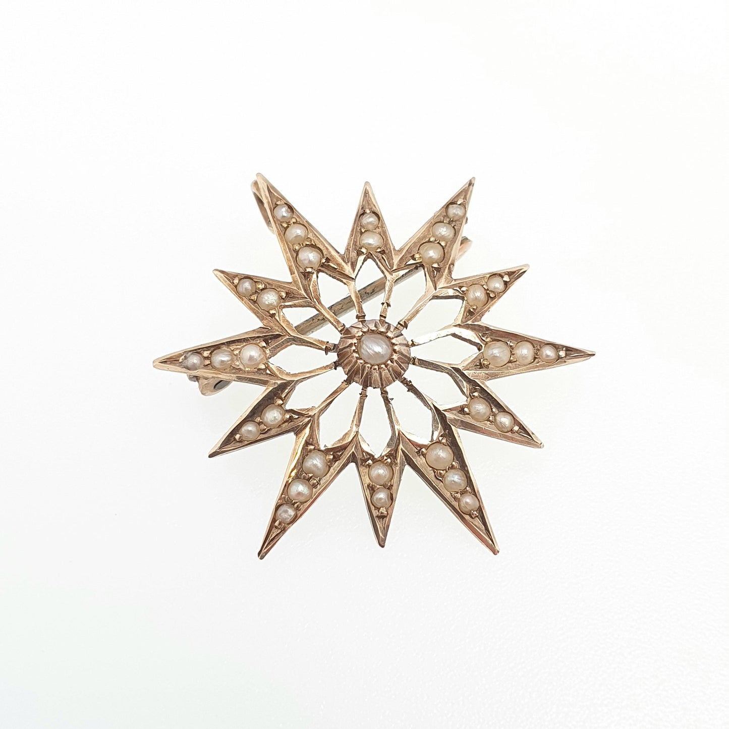 Antique 9ct 9k Gold Star Pendant Seed Pearl Necklace  Solid 9k 9kt 375 Celestial Vintage Jewellery Jewelry