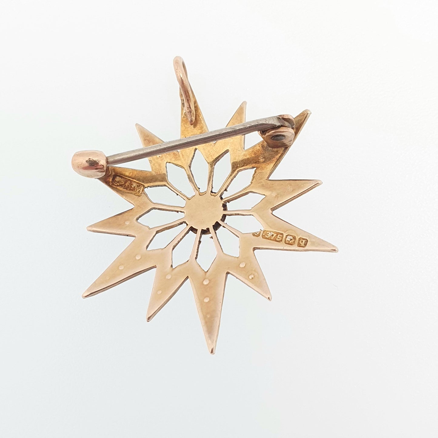 Antique 9ct 9k Gold Star Pendant Seed Pearl Necklace  Solid 9k 9kt 375 Celestial Vintage Jewellery Jewelry