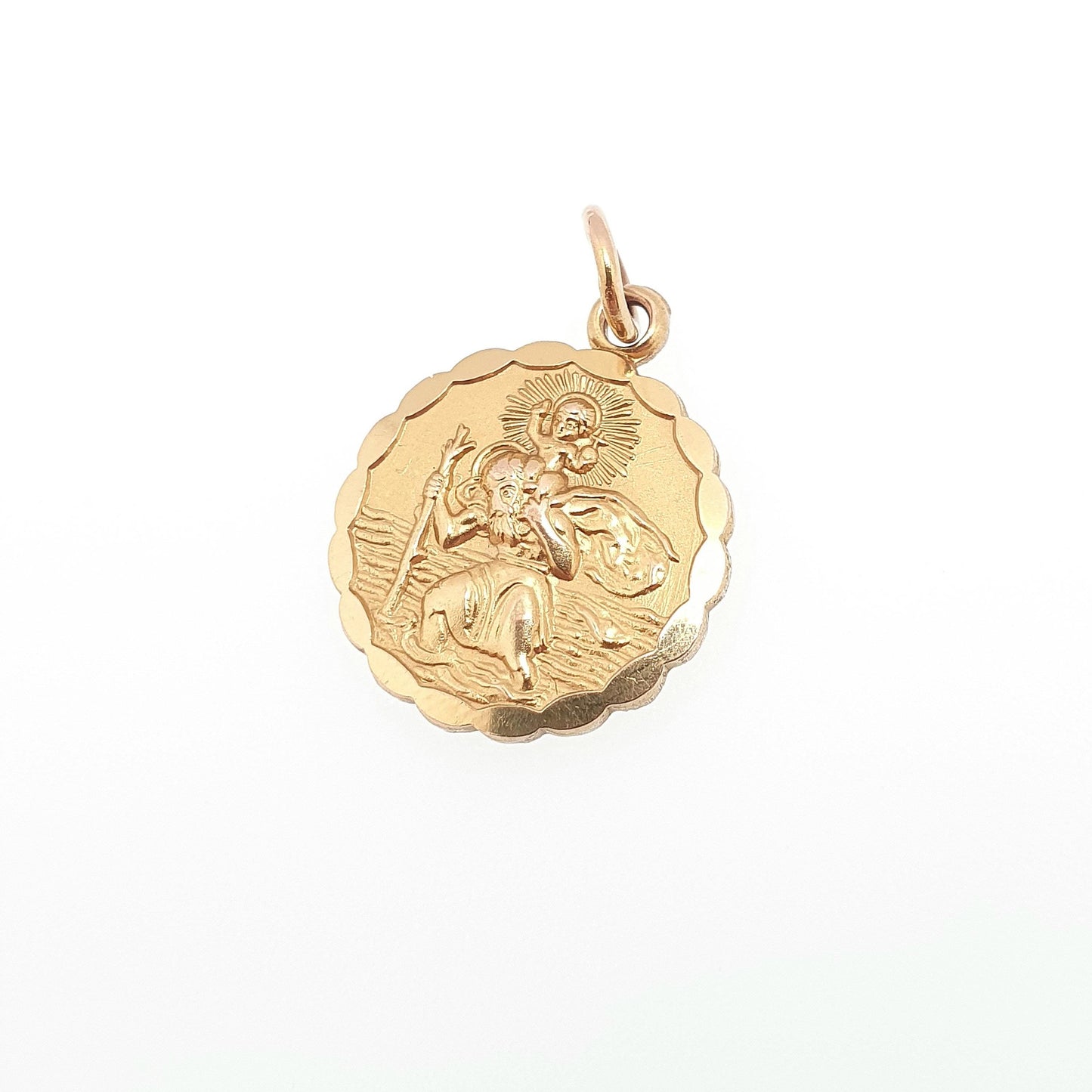 Vintage GEORG JENSEN 9ct 9k Gold St Christopher Pendant Car Plane Double Sided Solid 375 Necklace Cute Saint Men Women