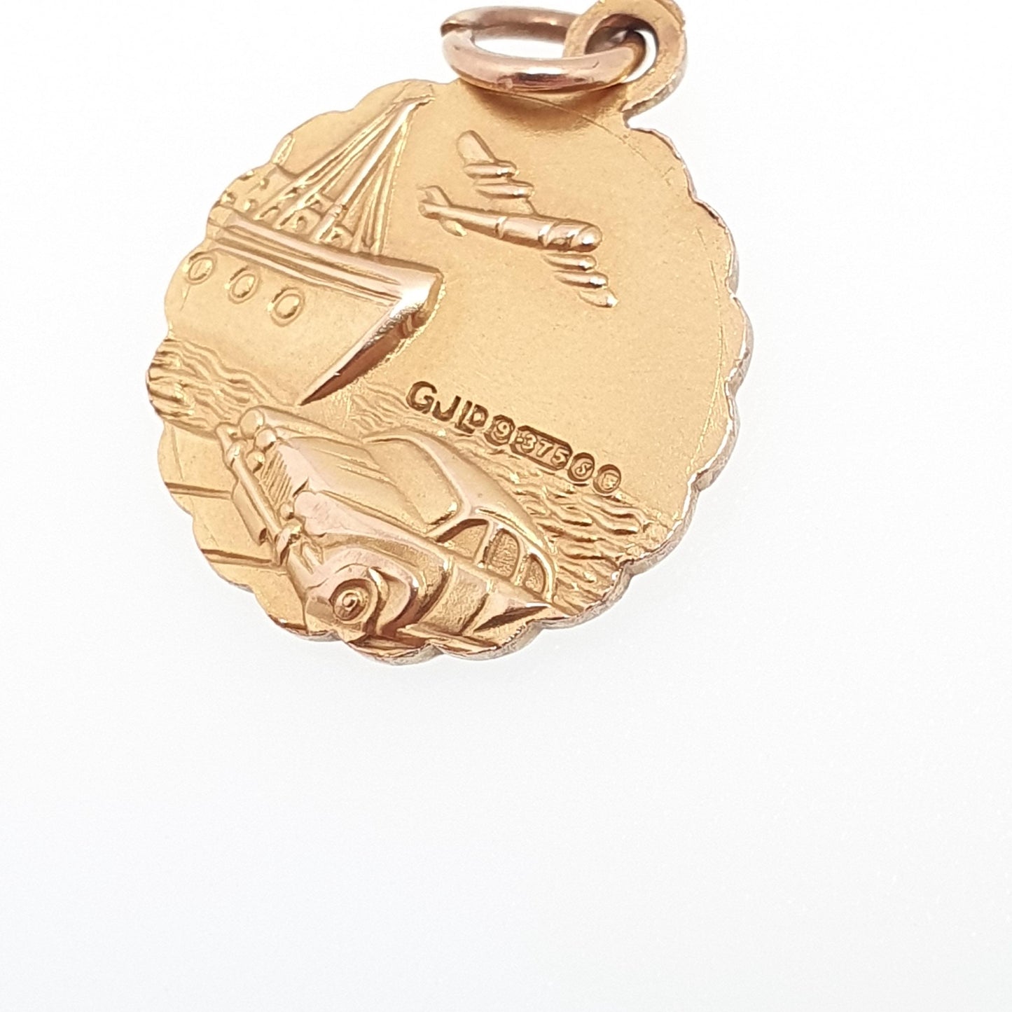 Vintage GEORG JENSEN 9ct 9k Gold St Christopher Pendant Car Plane Double Sided Solid 375 Necklace Cute Saint Men Women