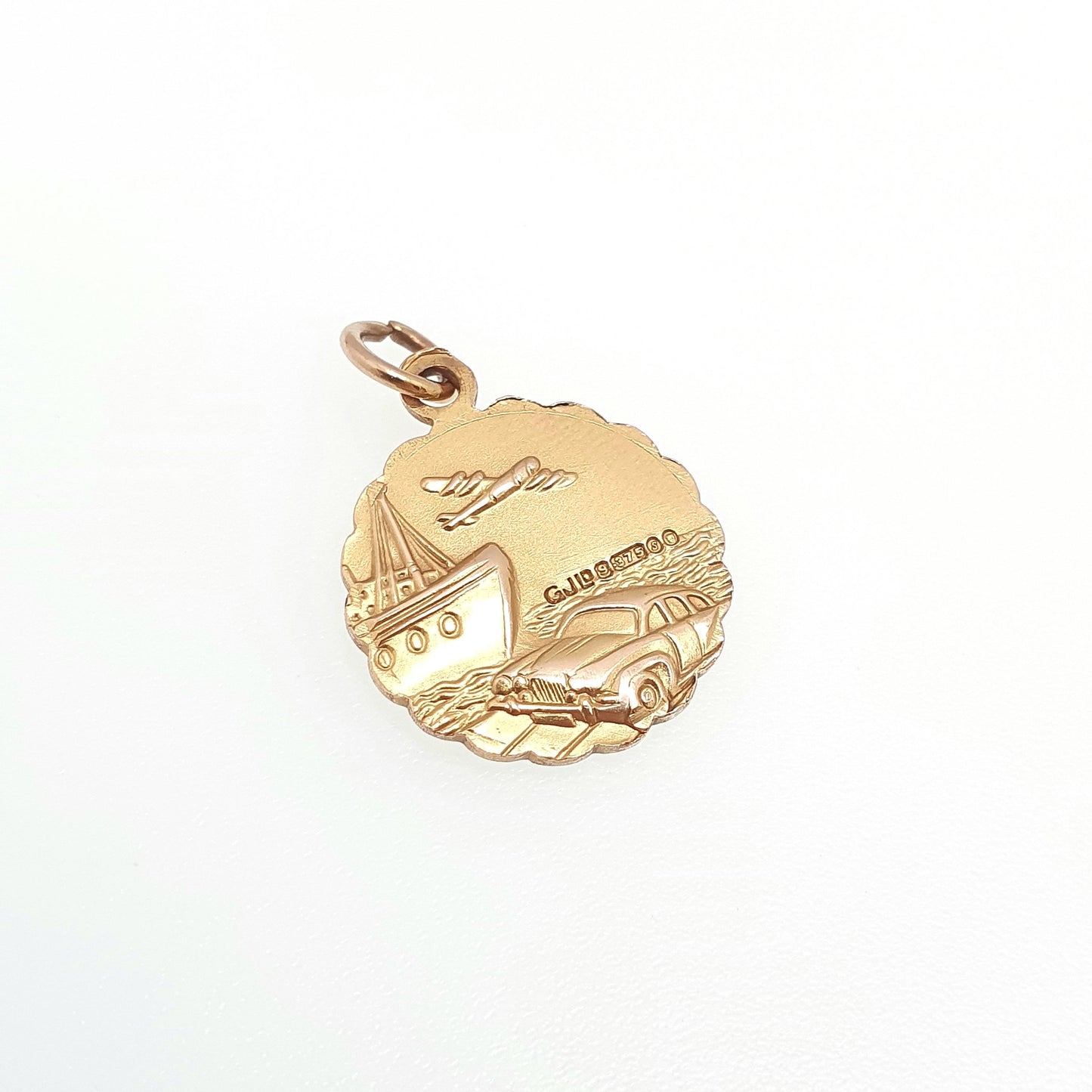 Vintage GEORG JENSEN 9ct 9k Gold St Christopher Pendant Car Plane Double Sided Solid 375 Necklace Cute Saint Men Women