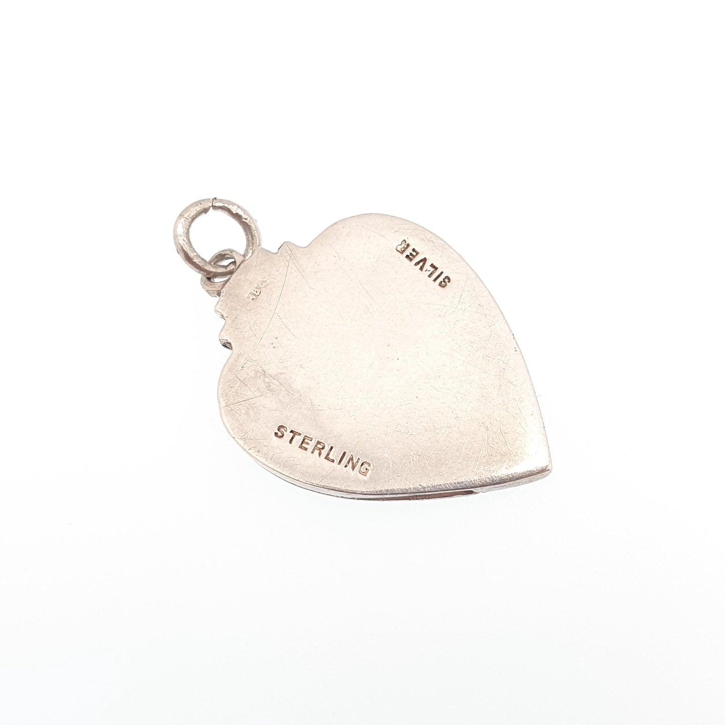 Antique Sterling Silver Locket Art Deco Heart Shape Geometric Pattern Arrow Necklace Pendant 1920s Picture Photo Jewelry Vintage Jewellery