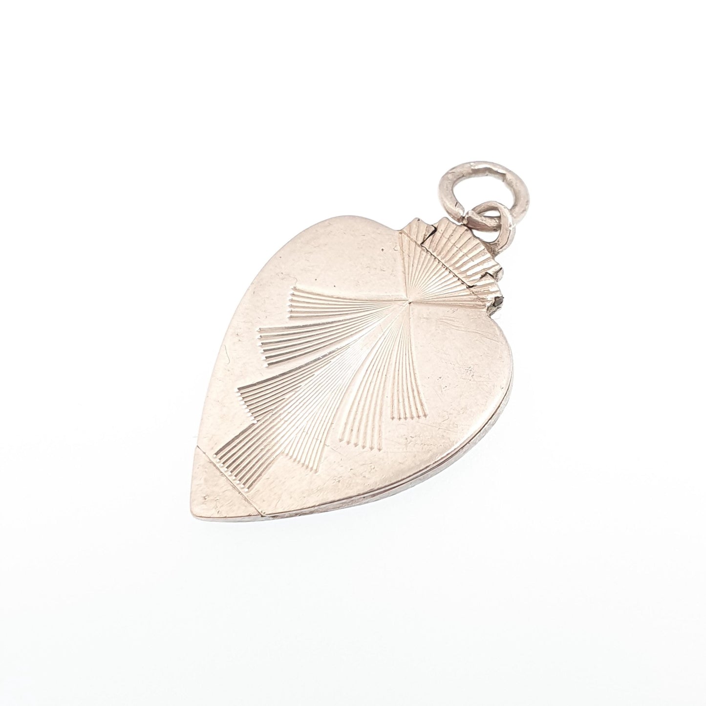 Antique Sterling Silver Locket Art Deco Heart Shape Geometric Pattern Arrow Necklace Pendant 1920s Picture Photo Jewelry Vintage Jewellery