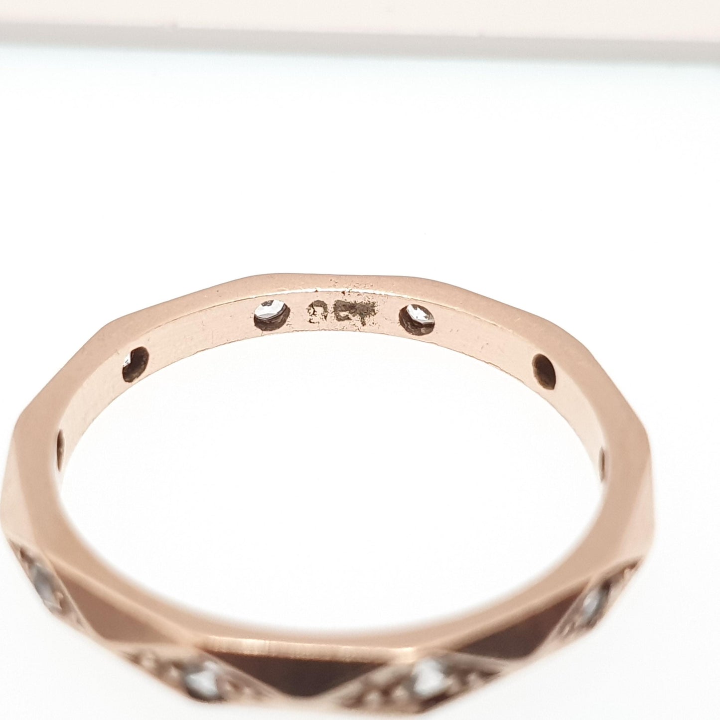 Antique 9ct Rose Gold Faceted Eternity Ring White Spinel Art Deco 1920s Full Band Angled Gemstone Solid 9k 375 Vintage Jewelry Jewellery