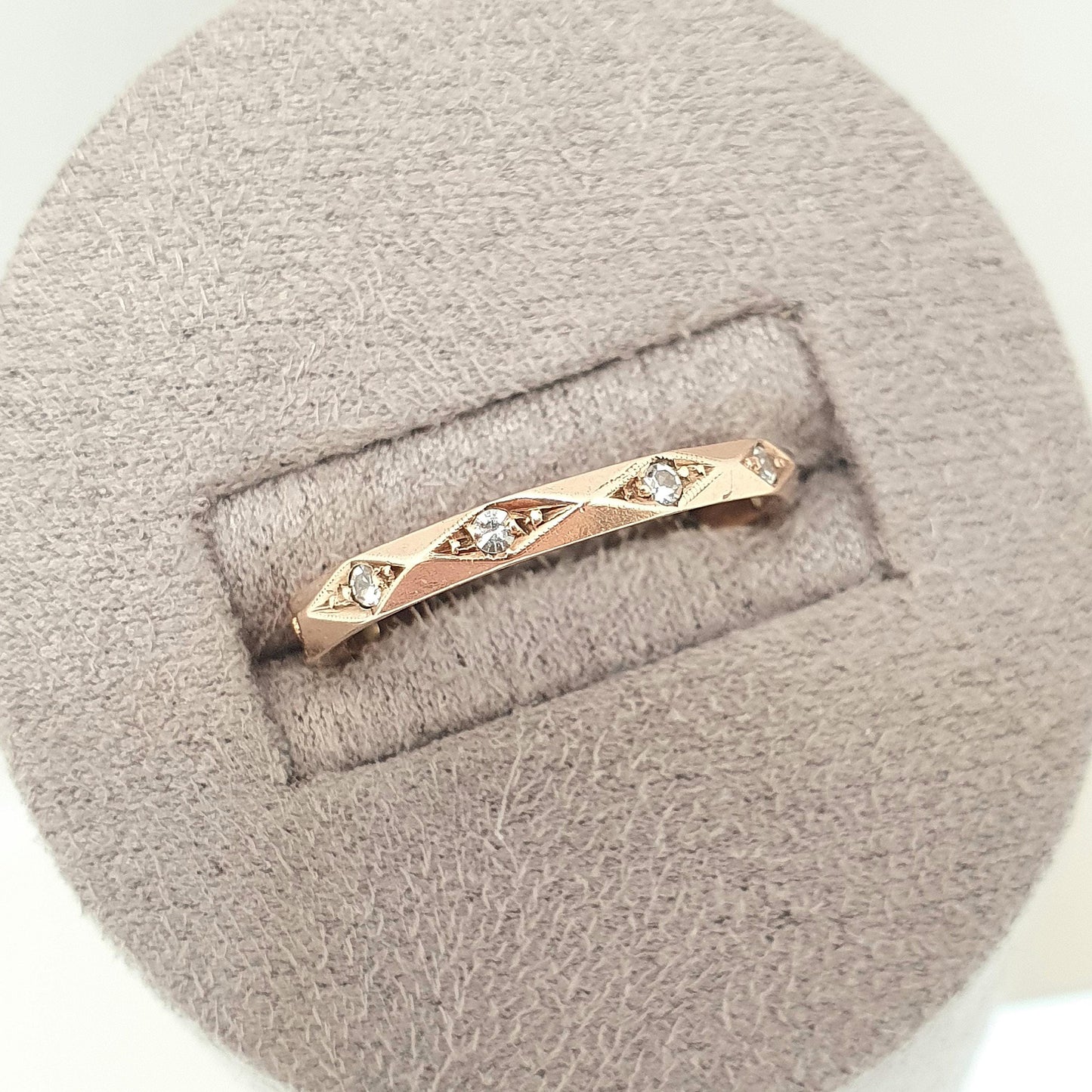 Antique 9ct Rose Gold Faceted Eternity Ring White Spinel Art Deco 1920s Full Band Angled Gemstone Solid 9k 375 Vintage Jewelry Jewellery