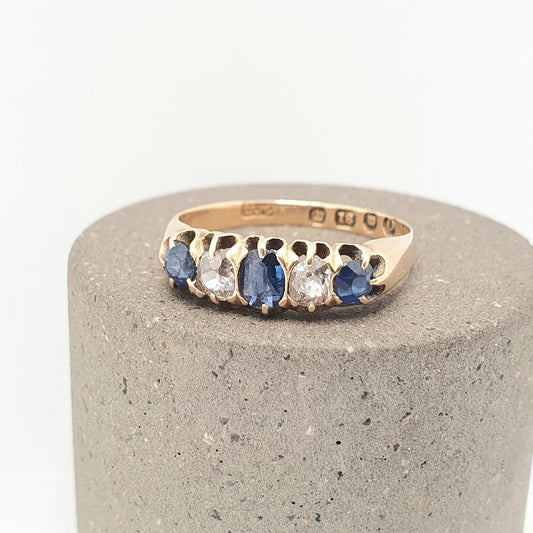 Antique 18ct Gold Sapphire & Diamond Ring Natural Gemstones Victorian Old Cut Solid 18k 18kt Vintage Jewelry Jewellery