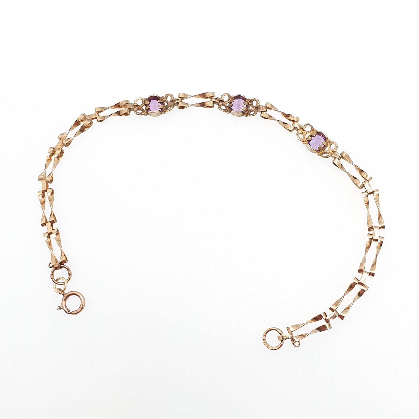 Vintage 9k 9ct Gold Amethyst Bracelet Gate Link Chain 19cm 7.5" 3.10g Hallmarked Solid 9kt Genuine Gemstone Jewellery Jewelry