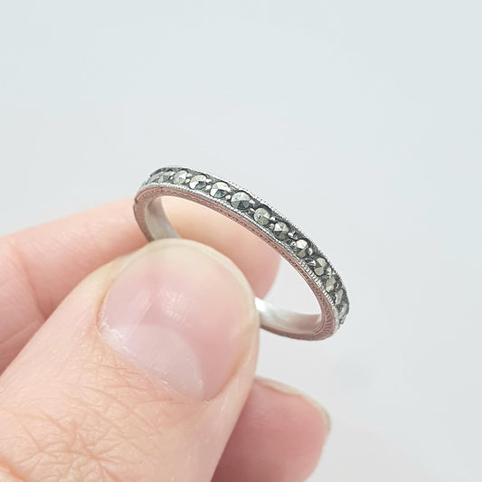 Antique Solid Silver Marcasite Eternity Ring Art Deco Promise Gift Full Band Women’s Mens Jewelry Jewellery