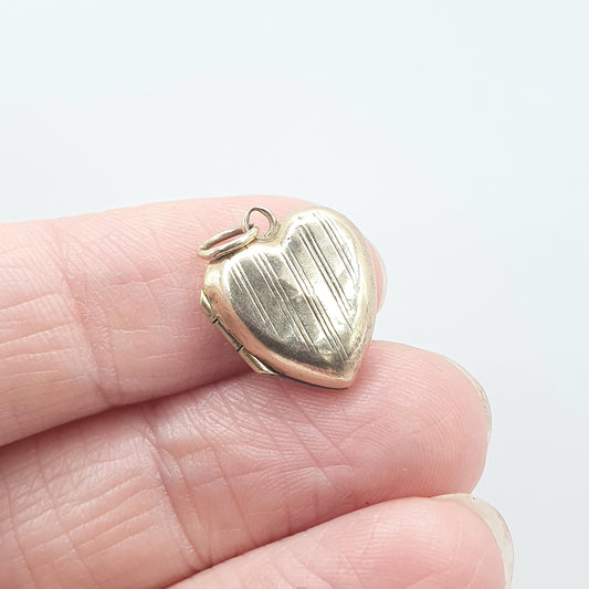 Antique Art Deco 9ct Gold BK & FT Heart Locket Tiny Small Picture Photo Pendant Vintage Women Jewellery Jewelry