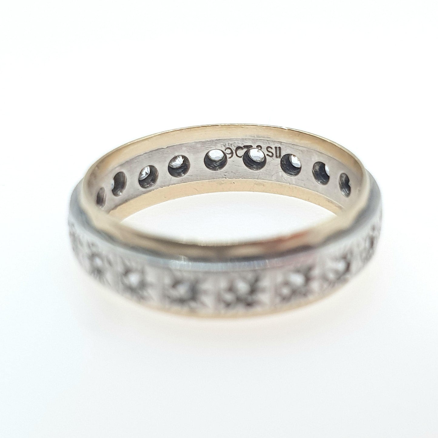 Antique 9ct Gold & Solid Silver Eternity Ring White Spinel Full Band Infinity Genuine Gemstone Womens Unisex Jewelry Jewellery