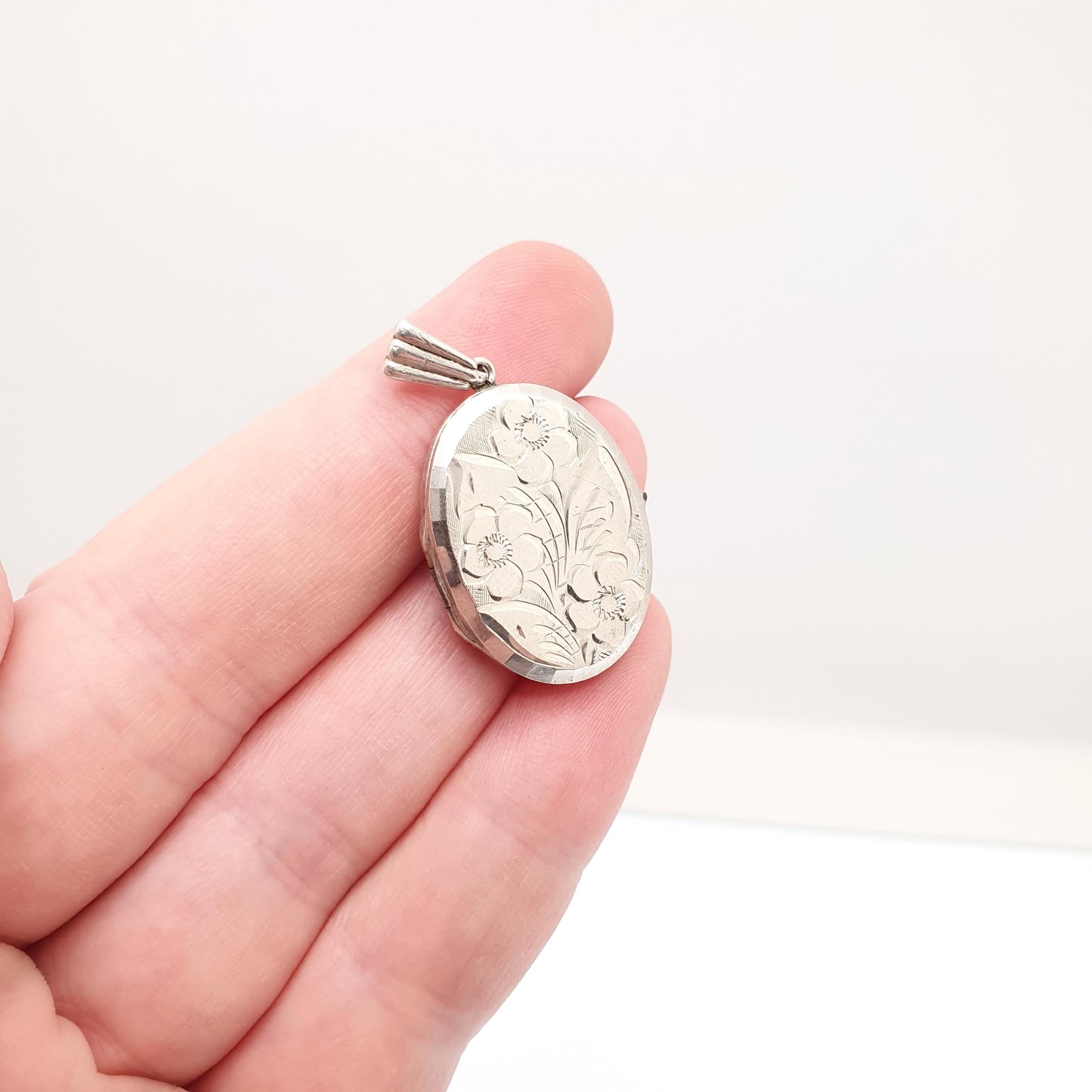 Vintage GEORG JENSEN Sterling Silver Locket Oval Flower Engraved Necklace Pendant Genuine GJ Ltd Jewelry Jewellery