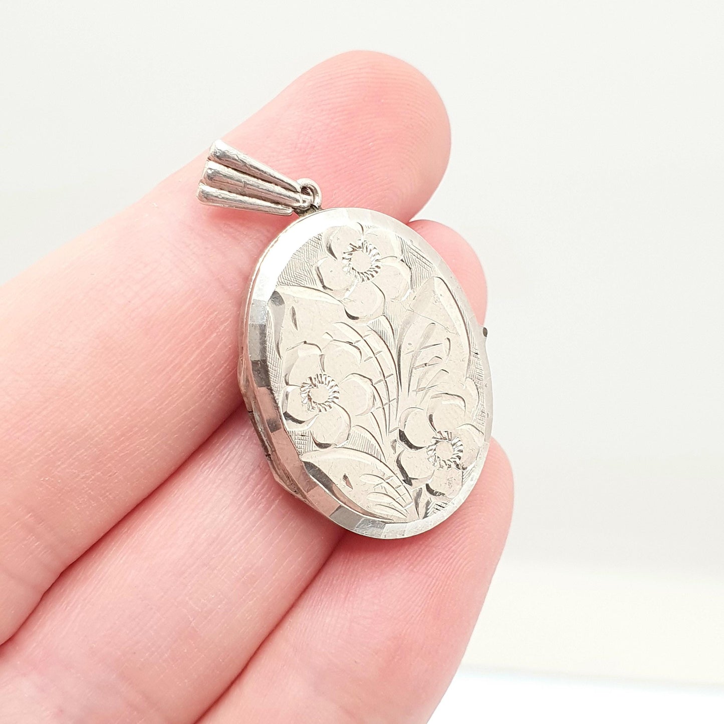 Vintage GEORG JENSEN Sterling Silver Locket Oval Flower Engraved Necklace Pendant Genuine GJ Ltd Jewelry Jewellery