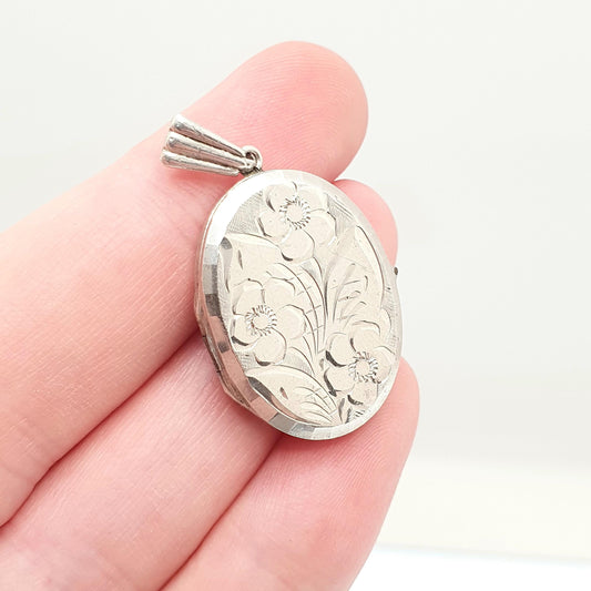 Vintage GEORG JENSEN Sterling Silver Locket Oval Flower Engraved Necklace Pendant Genuine GJ Ltd Jewelry Jewellery