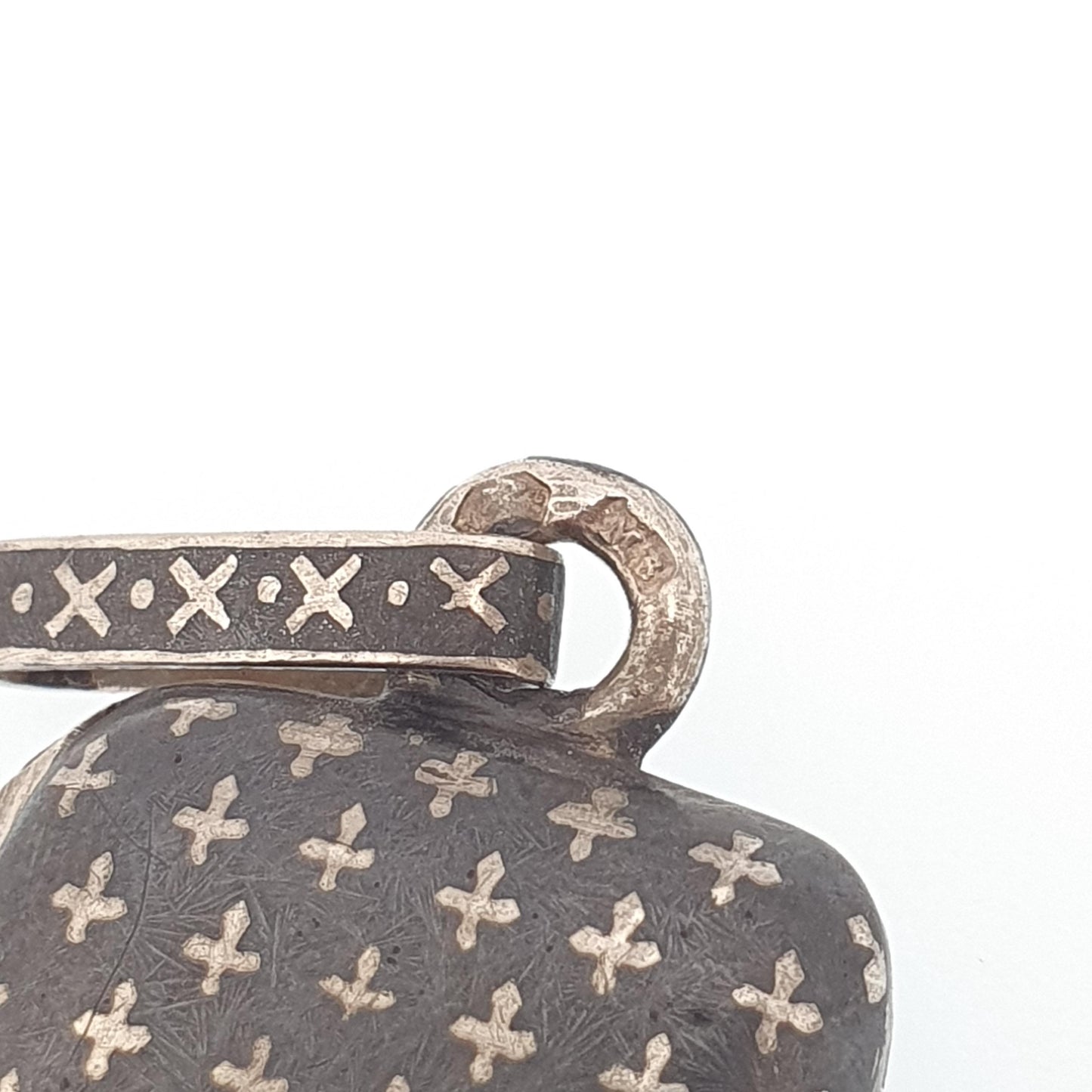 Antique Solid Silver Niello Locket Victorian Rectangular Austro Hungarian Necklace Pendant Cross Pattern Vintage Jewelry Jewellery