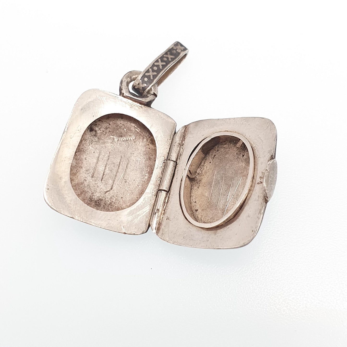 Antique Solid Silver Niello Locket Victorian Rectangular Austro Hungarian Necklace Pendant Cross Pattern Vintage Jewelry Jewellery