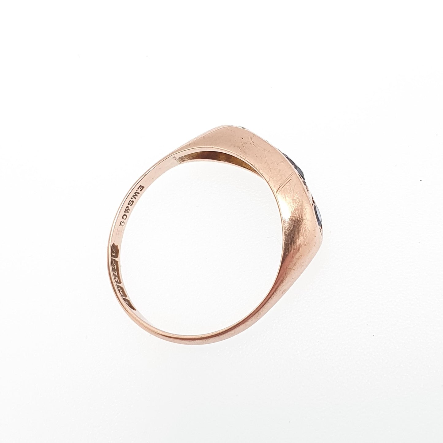 Antique 9ct Gold Sapphire & Diamond Ring 1918 Hallmark Rose Gold Solid 375 9k 9kt Vintage Jewelry Jewellery