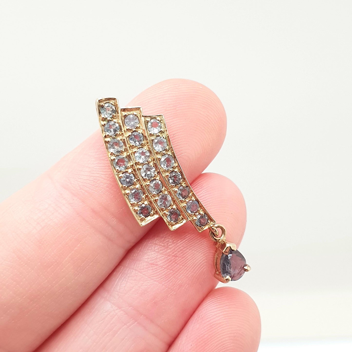Vintage 9k 9ct Gold Green Sapphire Necklace Pendant Teal Solid 375 Genuine Gemstone Retro Womens Jewelry Jewellery