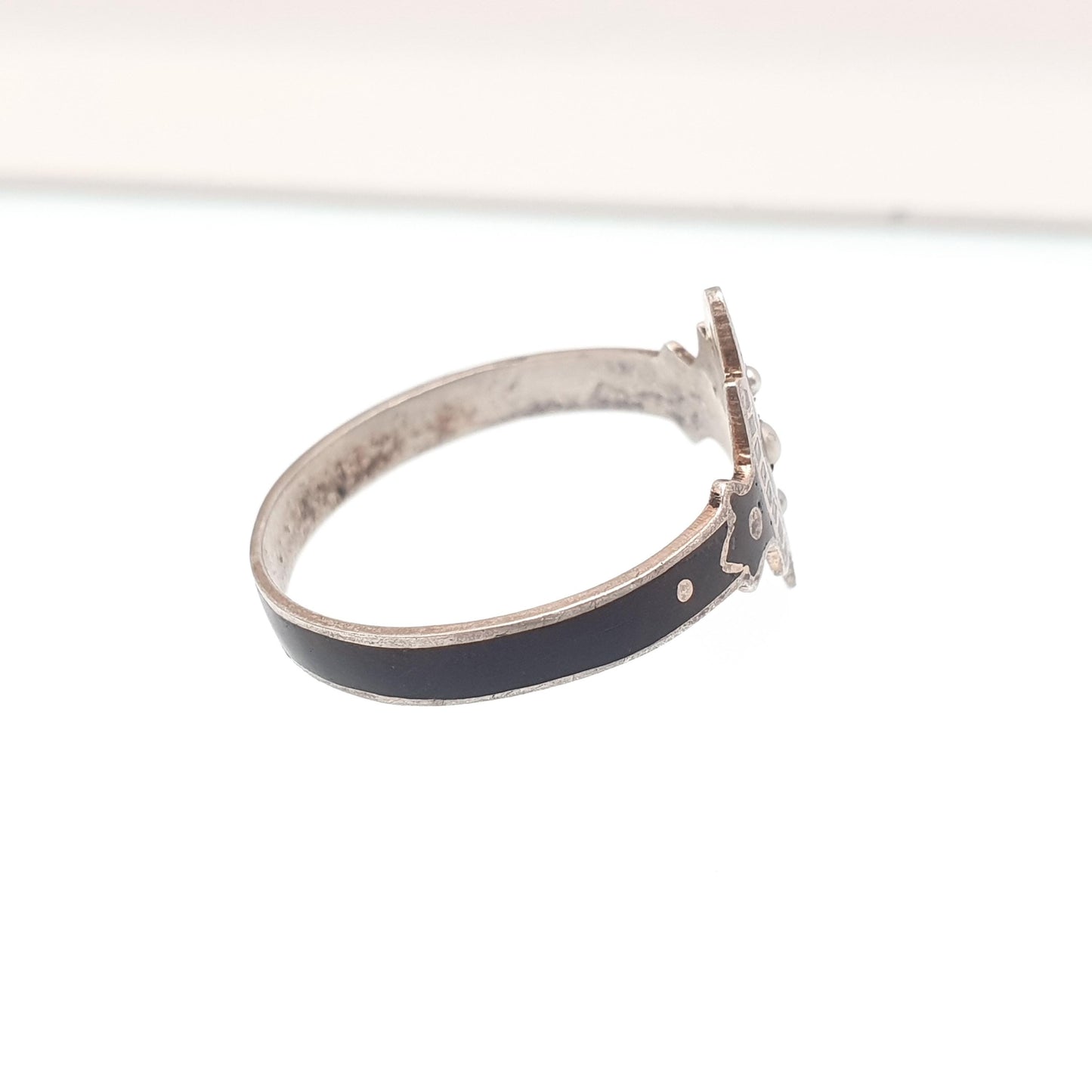 Antique Victorian Solid Silver Black Enamel Ring Mourning Seed Pearl Navette Marquise Vintage Jewelry Jewellery