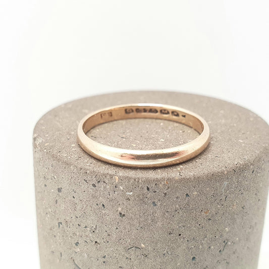 Old Vintage 9ct 9kt Gold Band Ring Wedding 1947 Hallmarked Solid 375 9k Stacking Stacker Yellow Mens Womens Jewelry Jewellery