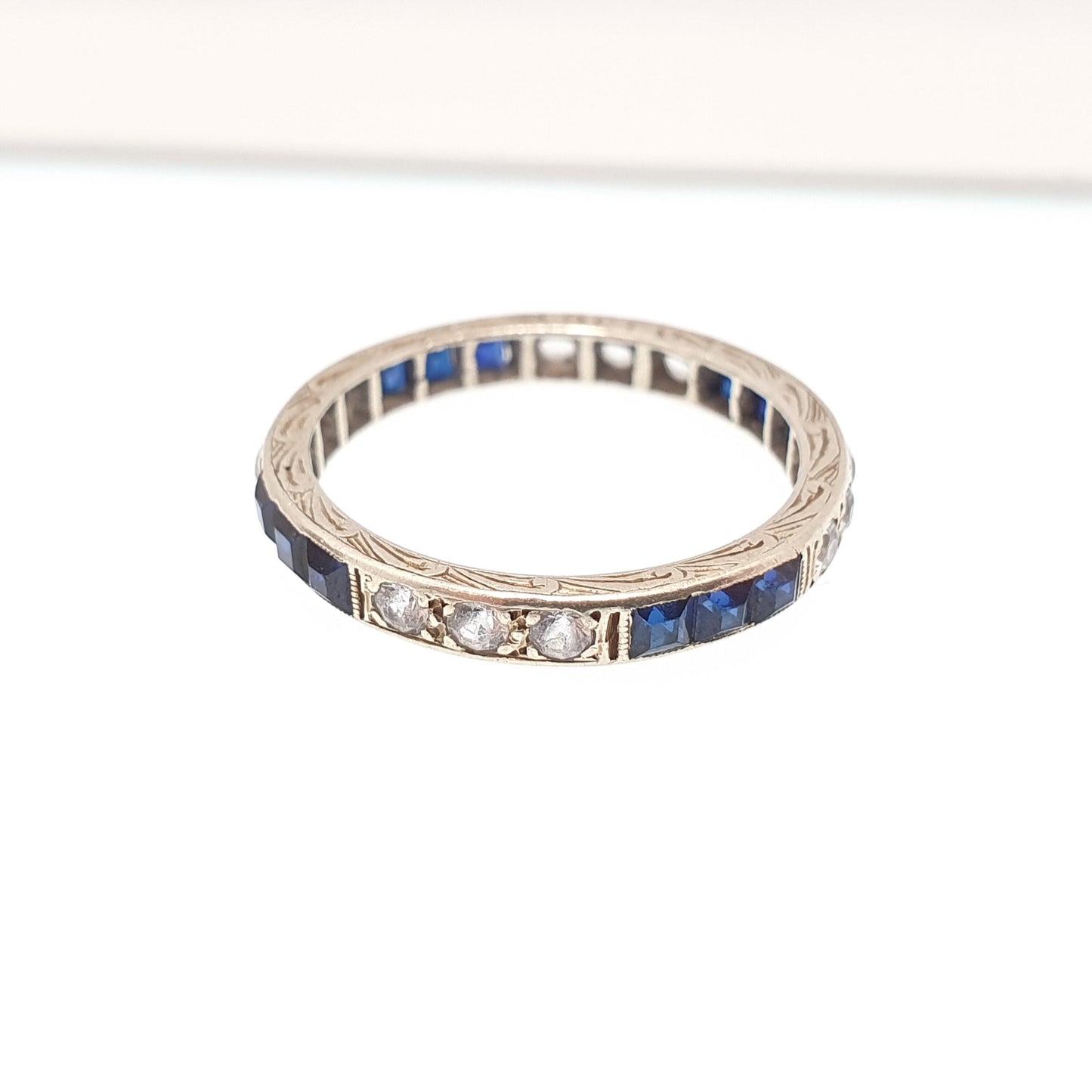 Antique 9ct Gold Sapphire Eternity Ring Solid 9k 9kt Genuine Gemstones Channel Set Art Deco Square Cut Jewelry Jewellery