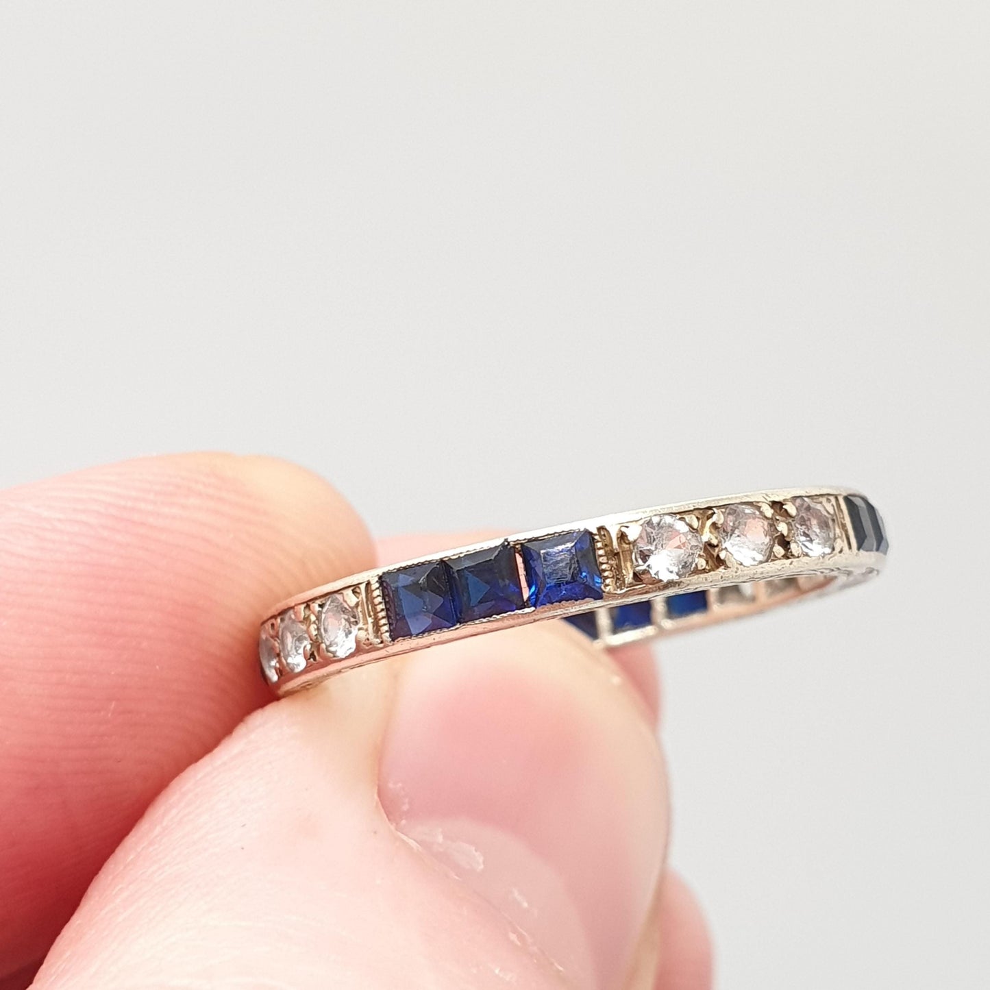 Antique 9ct Gold Sapphire Eternity Ring Solid 9k 9kt Genuine Gemstones Channel Set Art Deco Square Cut Jewelry Jewellery