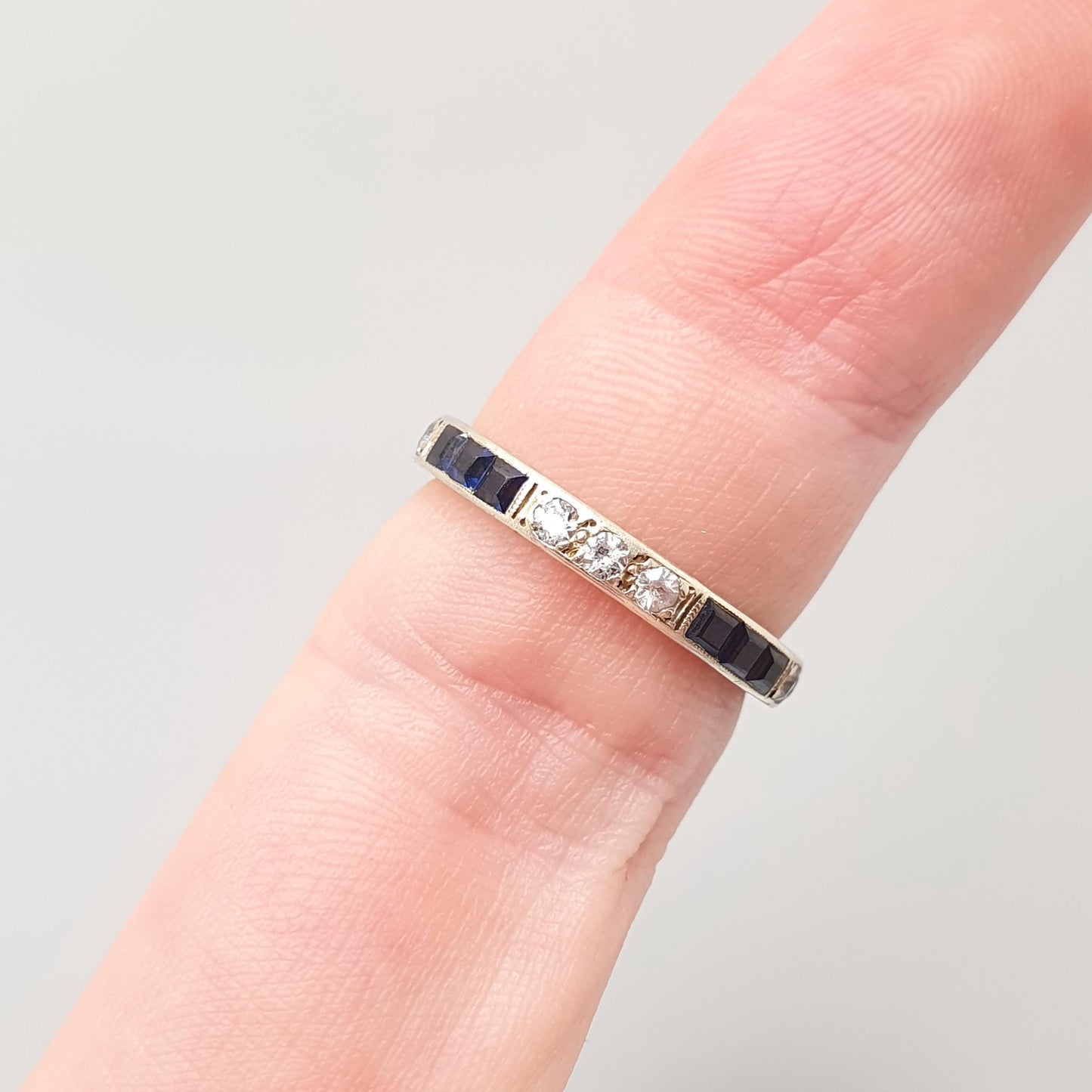 Antique 9ct Gold Sapphire Eternity Ring Solid 9k 9kt Genuine Gemstones Channel Set Art Deco Square Cut Jewelry Jewellery