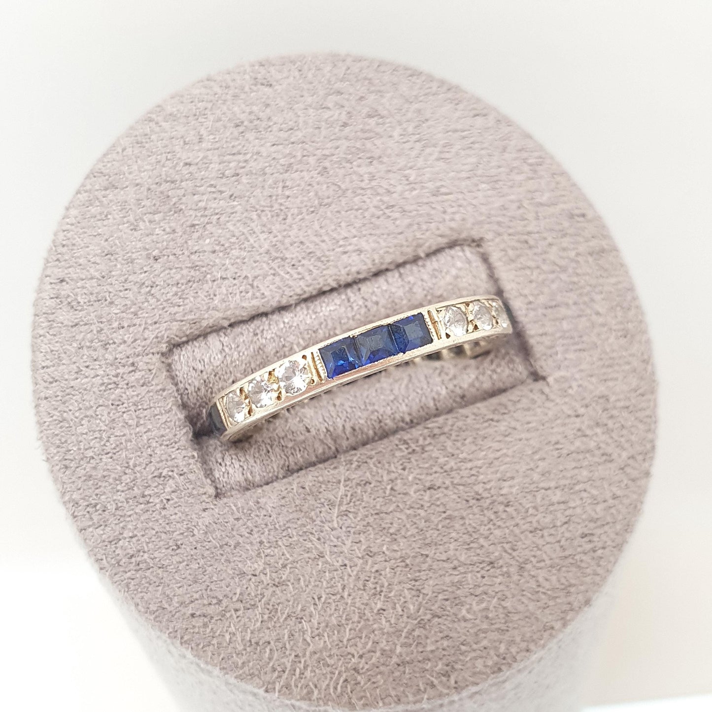 Antique 9ct Gold Sapphire Eternity Ring Solid 9k 9kt Genuine Gemstones Channel Set Art Deco Square Cut Jewelry Jewellery