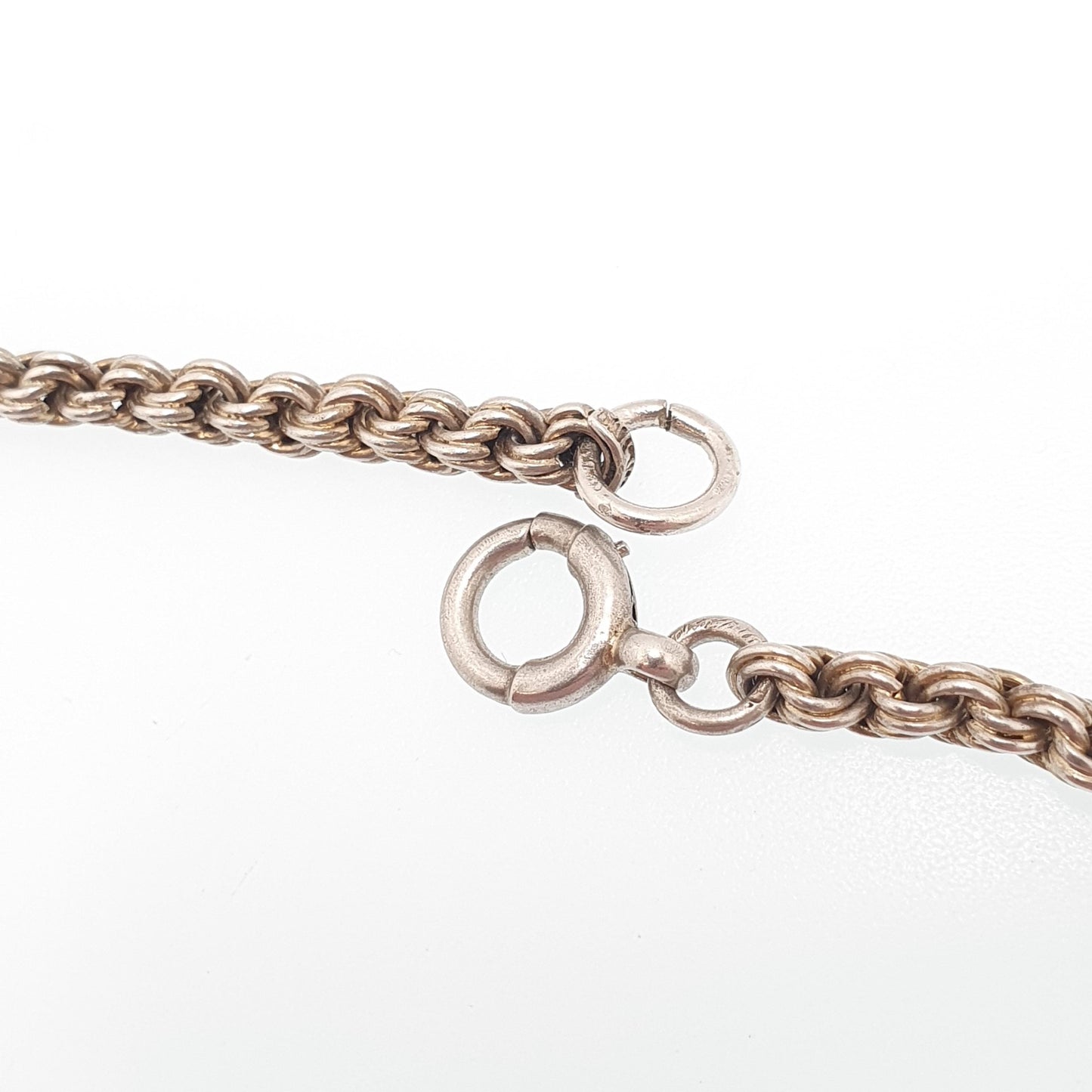 Antique Victorian Sterling Silver Ball Pendant Rope Link Chain Necklace 40cm 15.7" 22.60g Albert Chain 1800s Charm Jewelry Jewelry