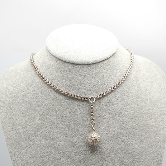 Antique Victorian Sterling Silver Ball Pendant Rope Link Chain Necklace 40cm 15.7" 22.60g Albert Chain 1800s Charm Jewelry Jewelry