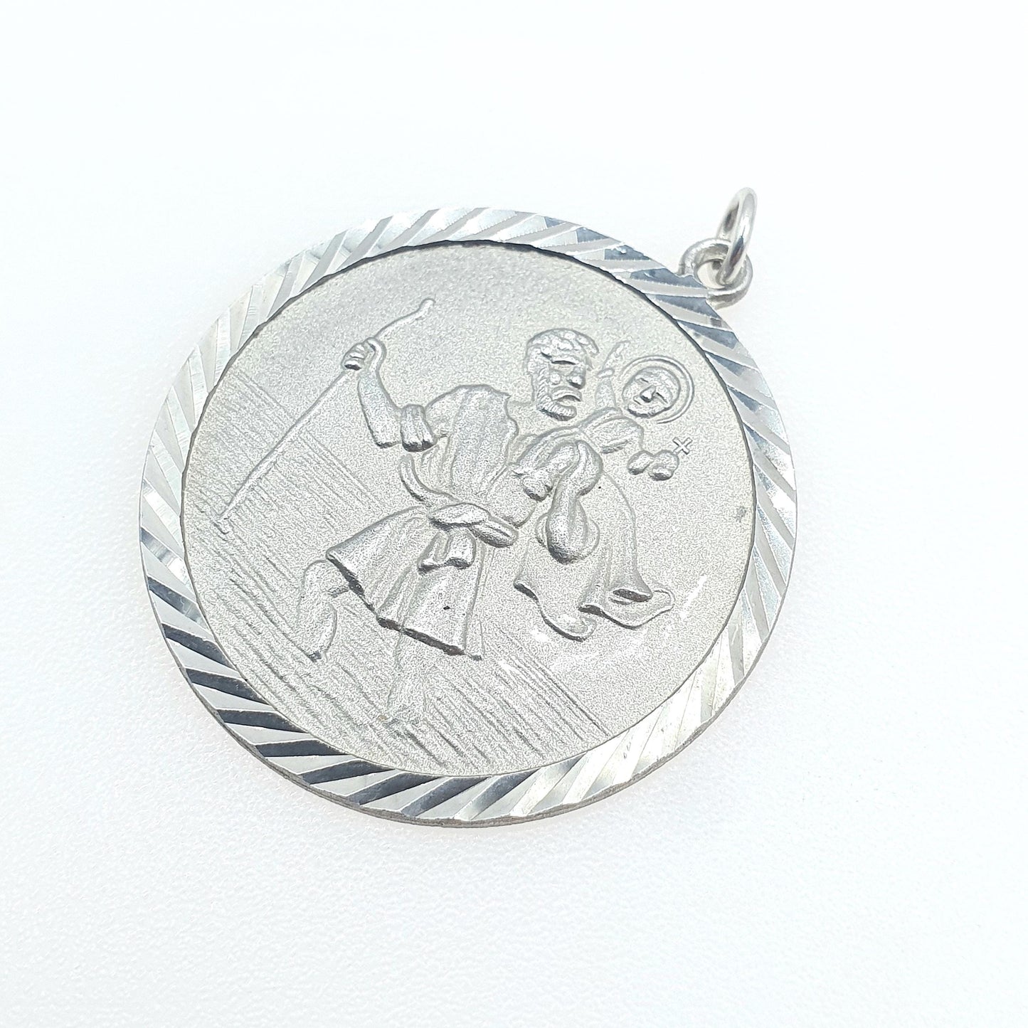Vintage Sterling Silver St Christopher Pendant Large Round Travel Catholic Catholic Christian Necklace Mens Women’s Jewellery