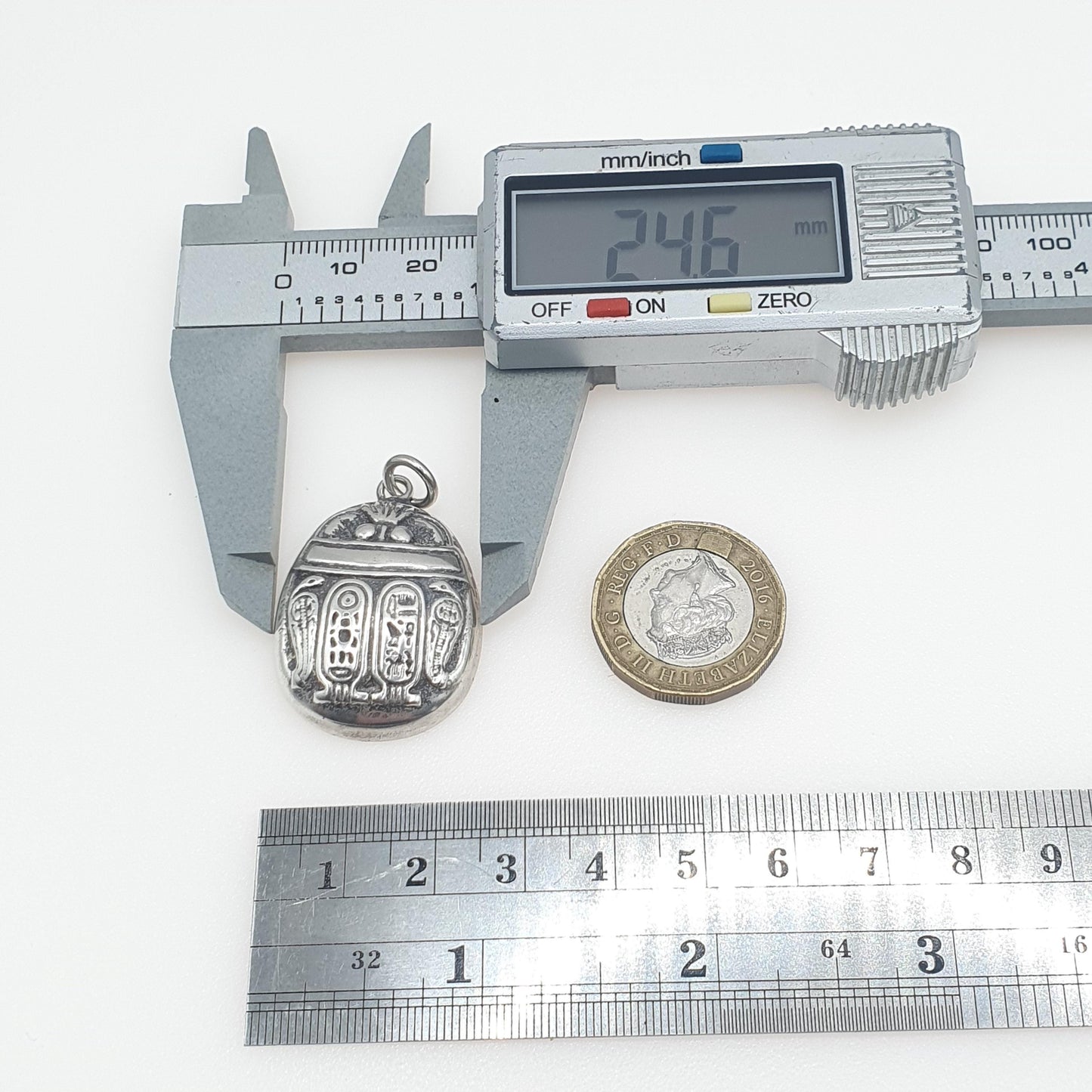 Vintage Solid Silver Scarab Beetle Pendant Snake & Hieroglyph Pattern Necklace Insect Bug Egyptian Mens Womens Jewelry