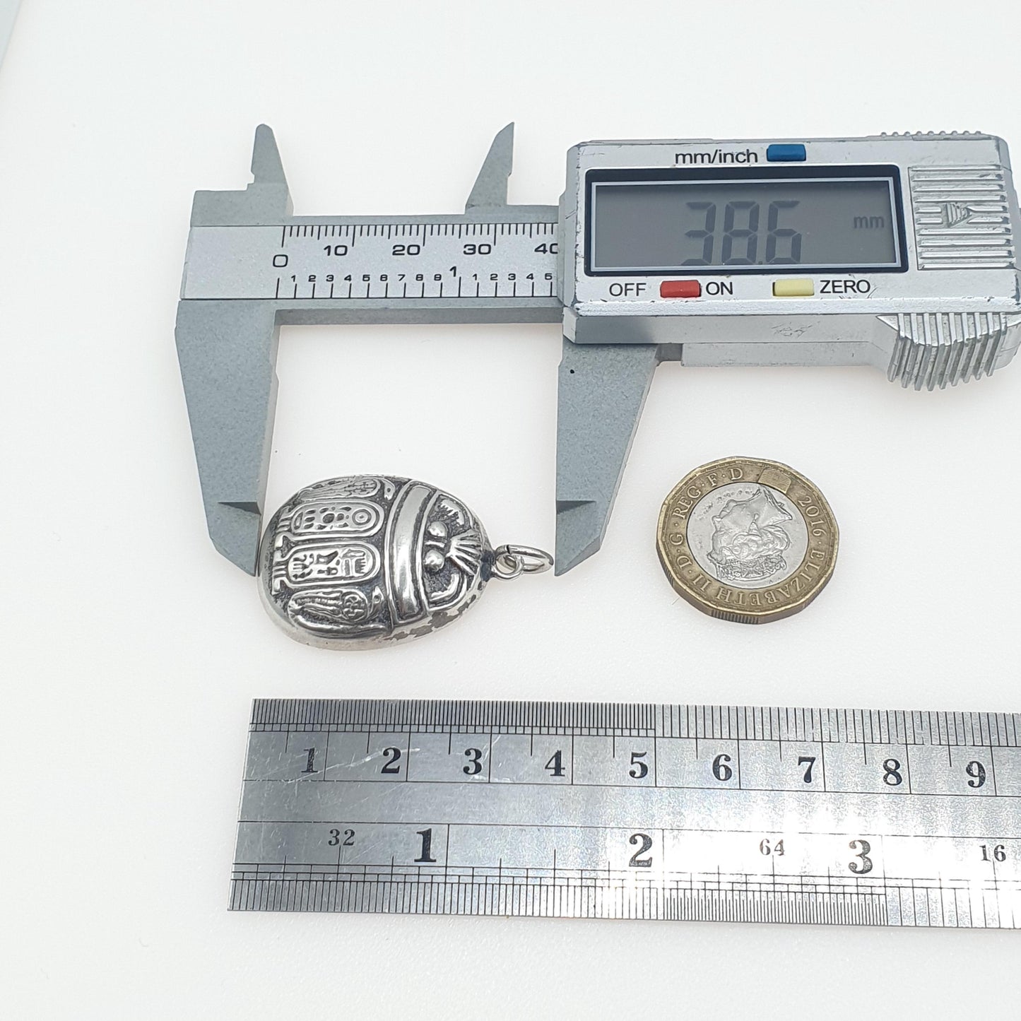 Vintage Solid Silver Scarab Beetle Pendant Snake & Hieroglyph Pattern Necklace Insect Bug Egyptian Mens Womens Jewelry