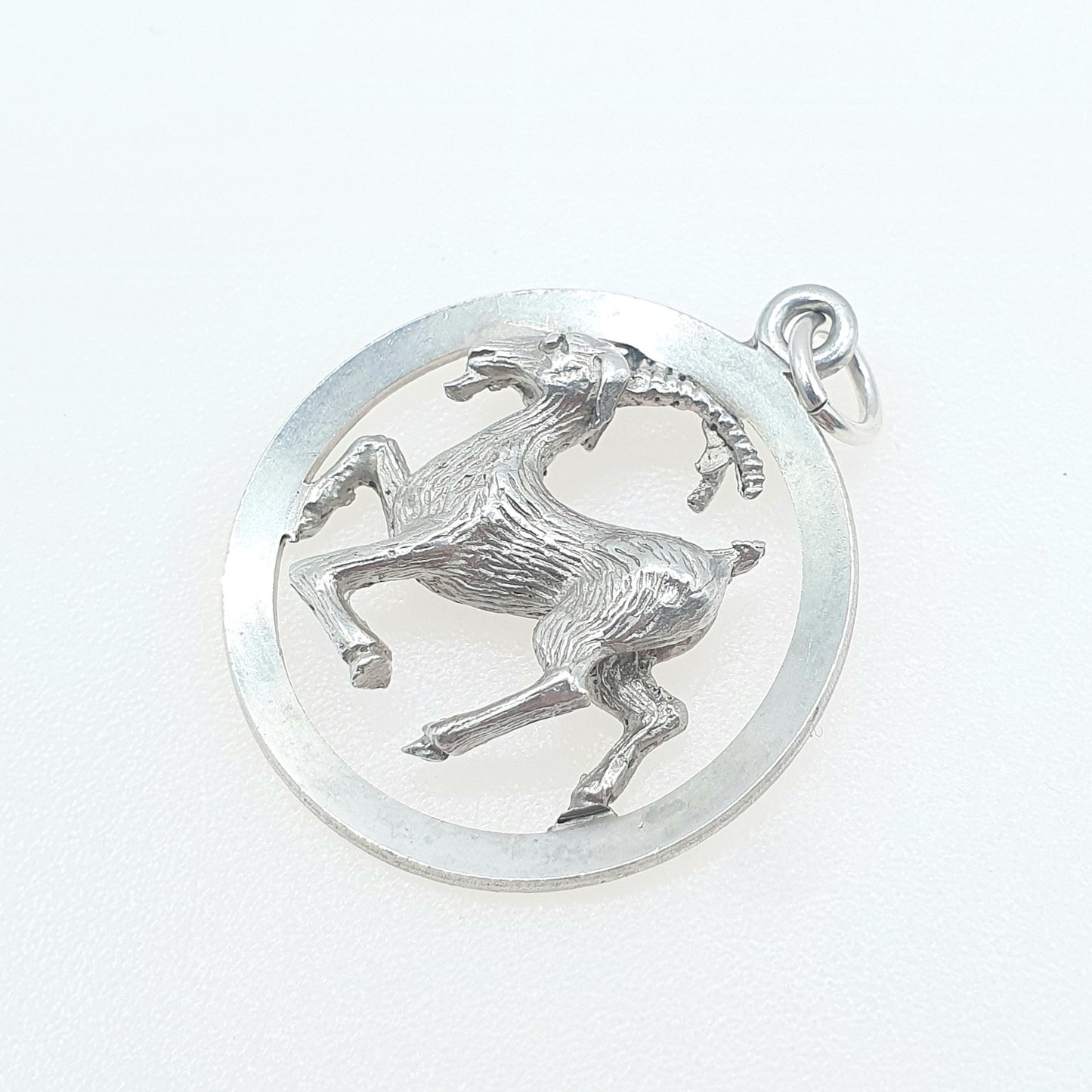 Vintage Sterling Silver Aries Ram Pendant Zodiac Astrology Horoscope Mens Womens Jewelry Jewellery Necklace Unisex