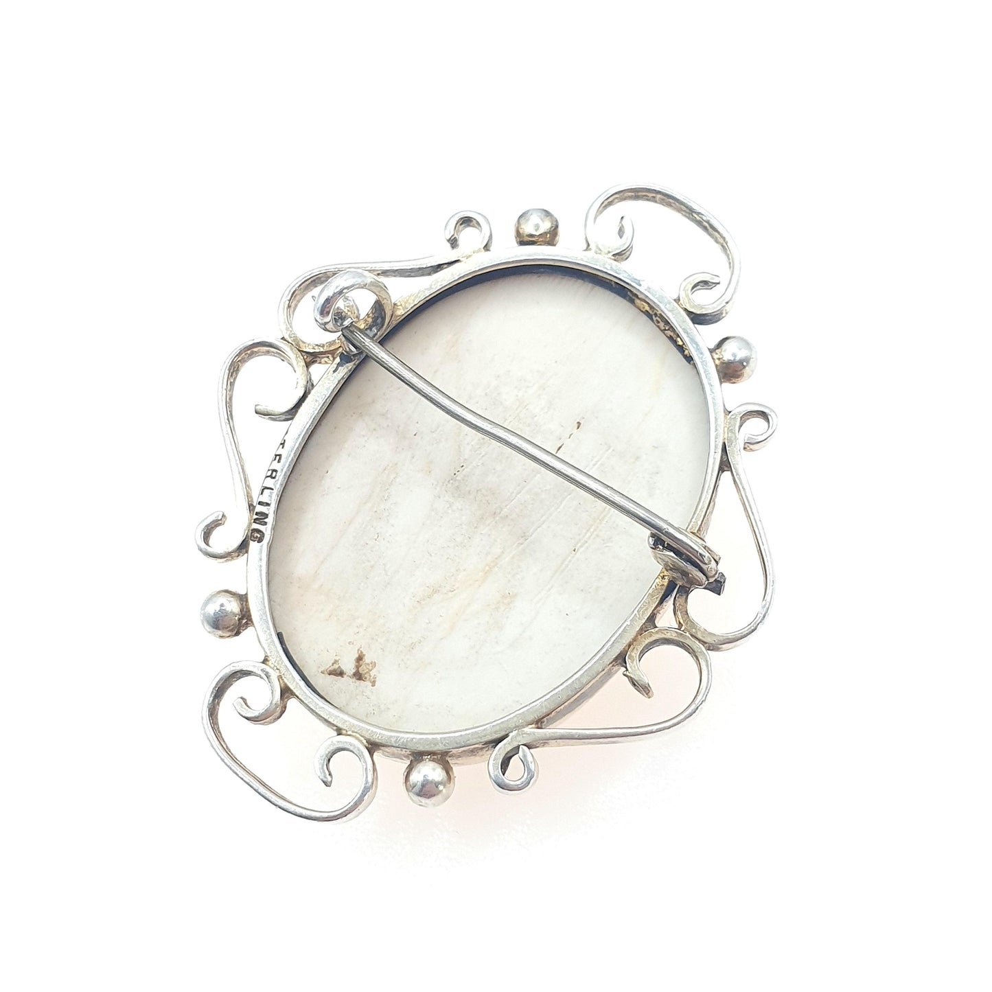 Antique Victorian Sterling Silver Gold Vermeil Cameo Brooch Pin Dionysius Greek God Vintage Womens Jewelry Jewellery