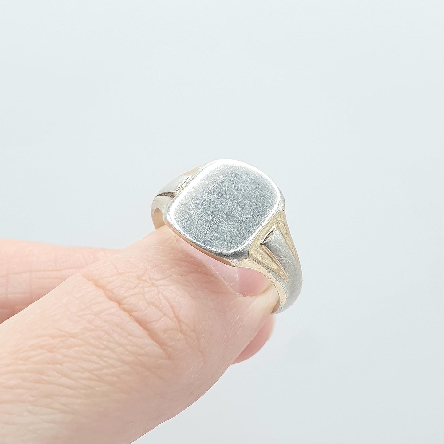 Old Vintage Sterling Silver Gold Vermeil Signet Ring Square Chunky 1930s Mens Womens Jewelry Jewellery