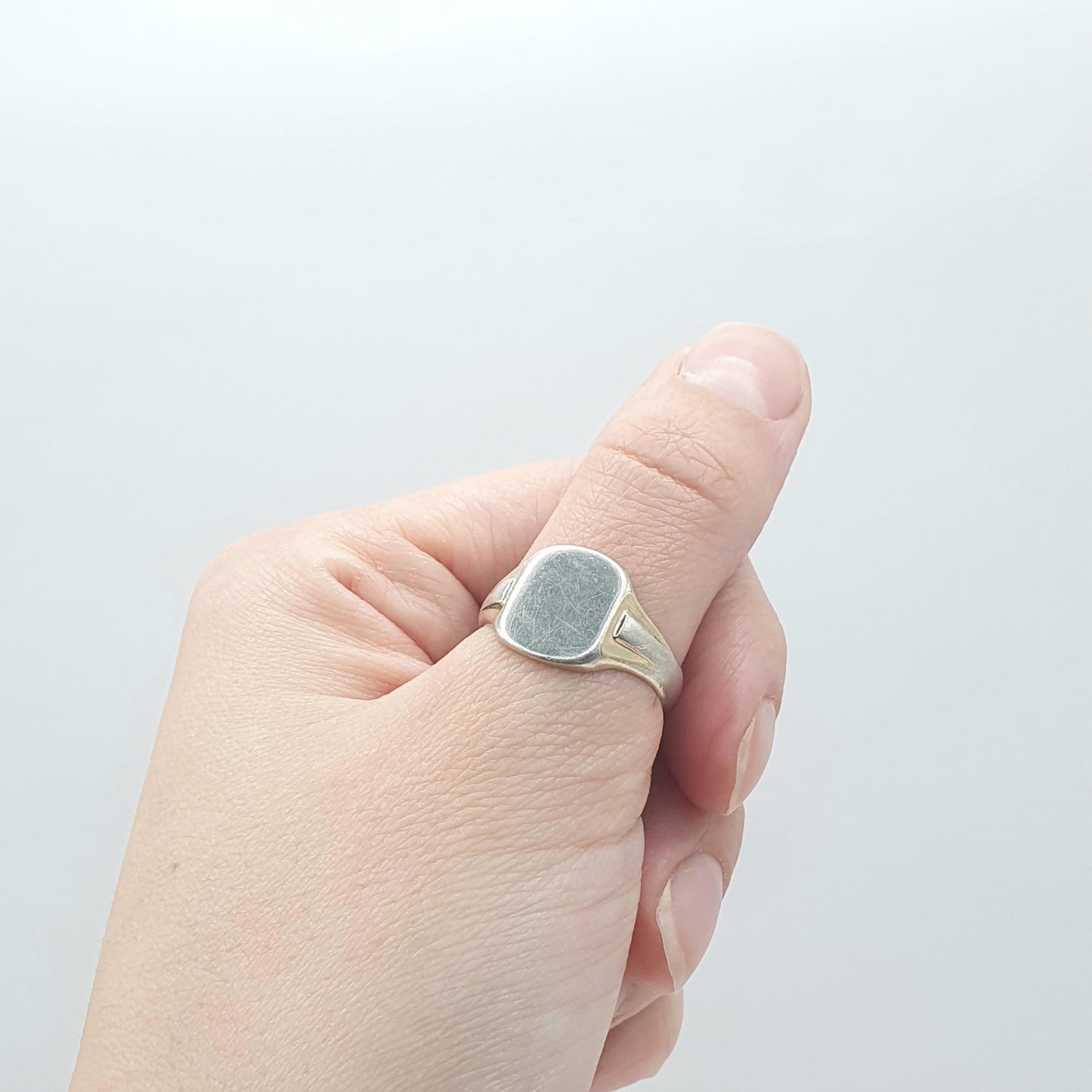 Old Vintage Sterling Silver Gold Vermeil Signet Ring Square Chunky 1930s Mens Womens Jewelry Jewellery