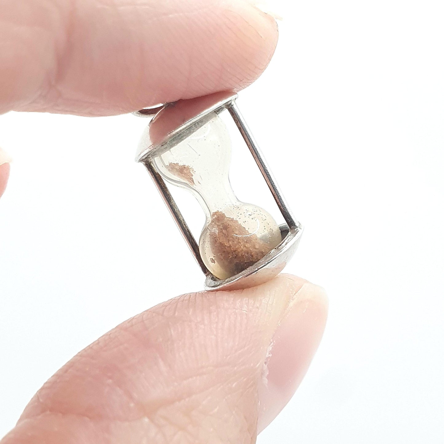 RESERVED/SOLD DON Antique Solid Silver Hourglass Charm Pendant with Moving Sand Time Vintage Jewelry Jewellery Women’s Mens Necklace Quirky Cute Minature